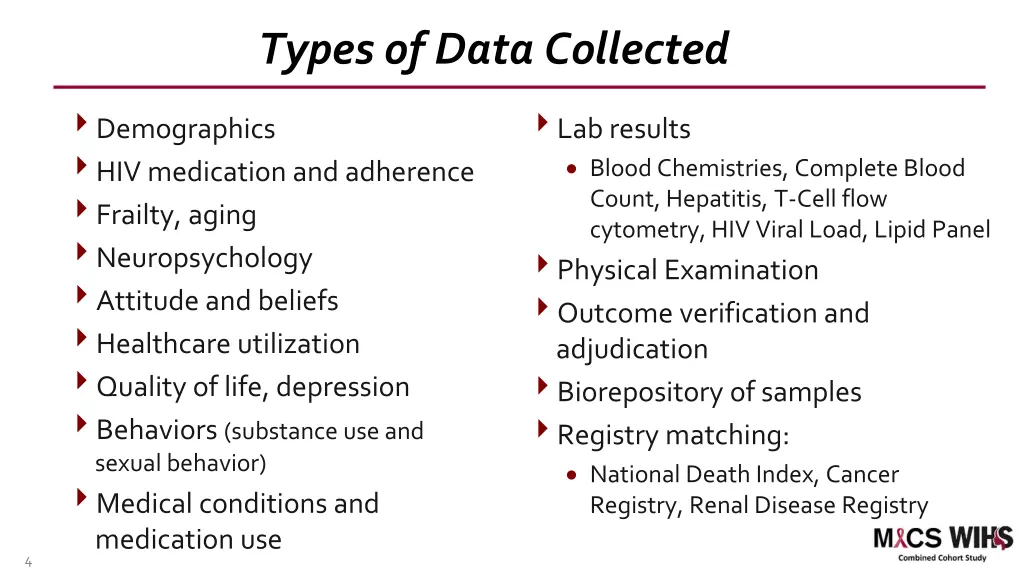 types of data collected