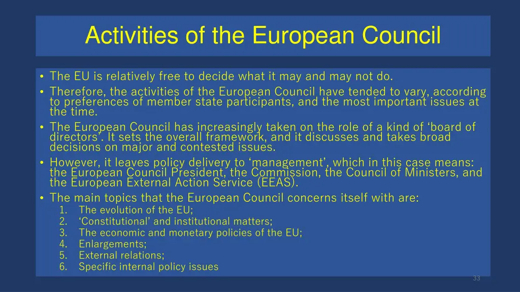 activities of the european council