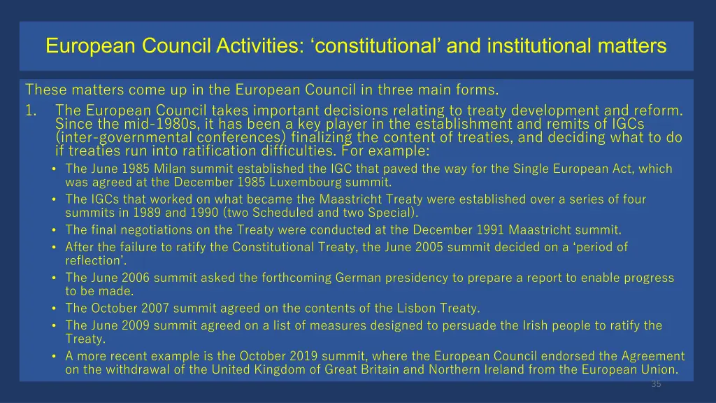 european council activities constitutional