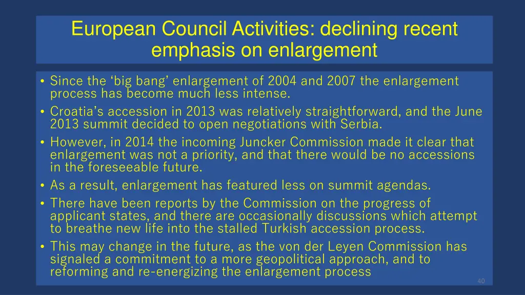 european council activities declining recent