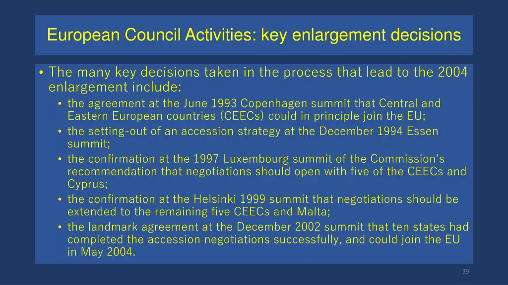 european council activities key enlargement