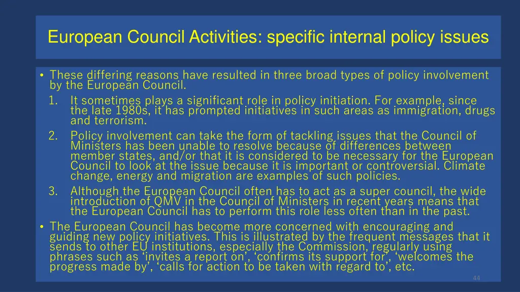 european council activities specific internal 1