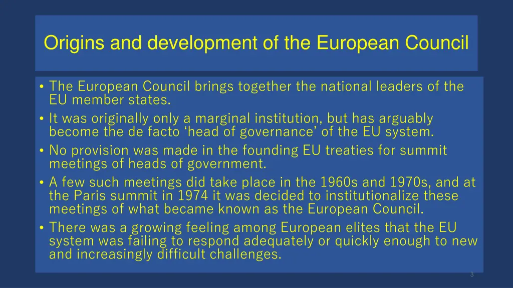 origins and development of the european council