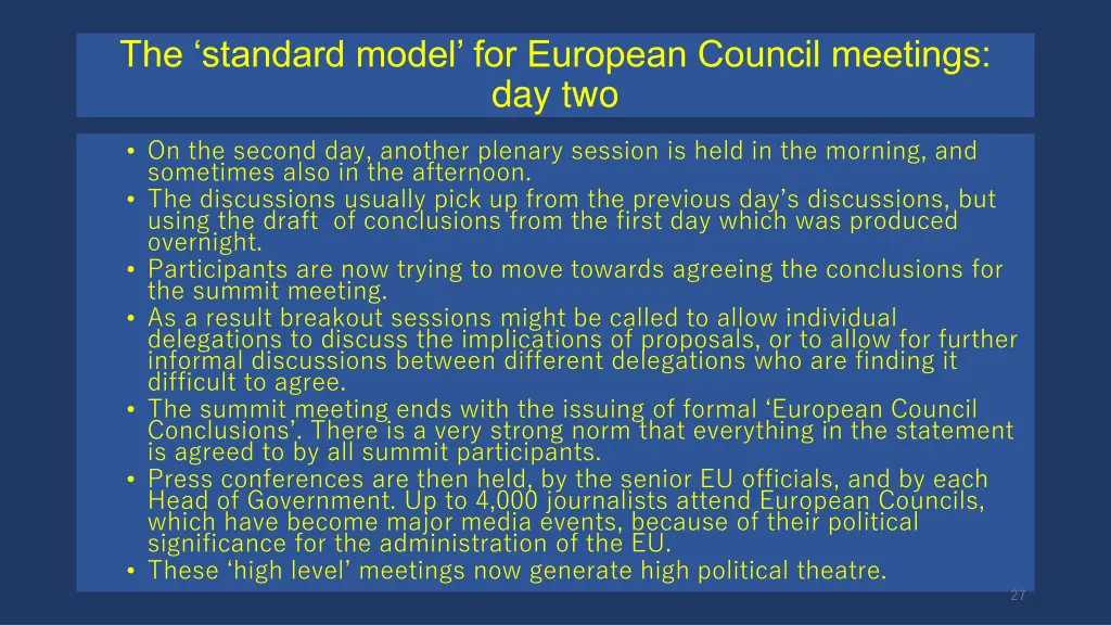 the standard model for european council meetings 1