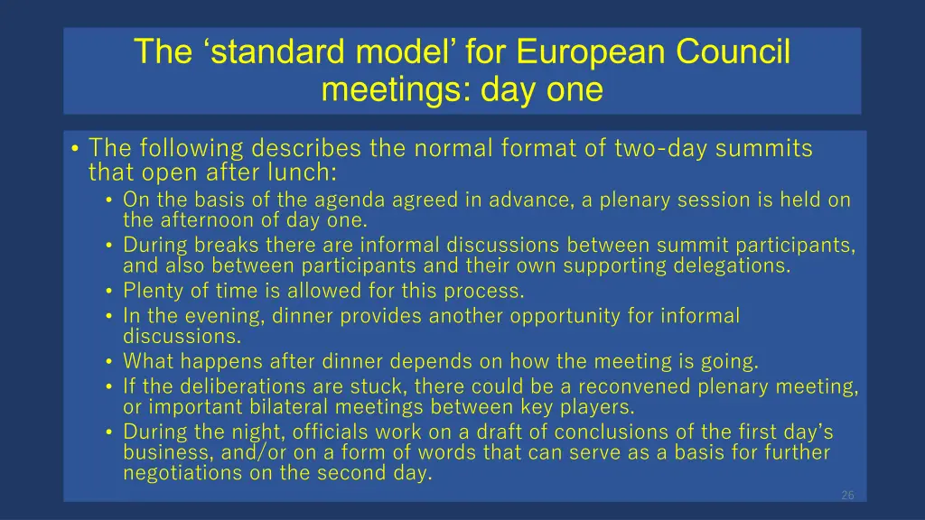 the standard model for european council meetings