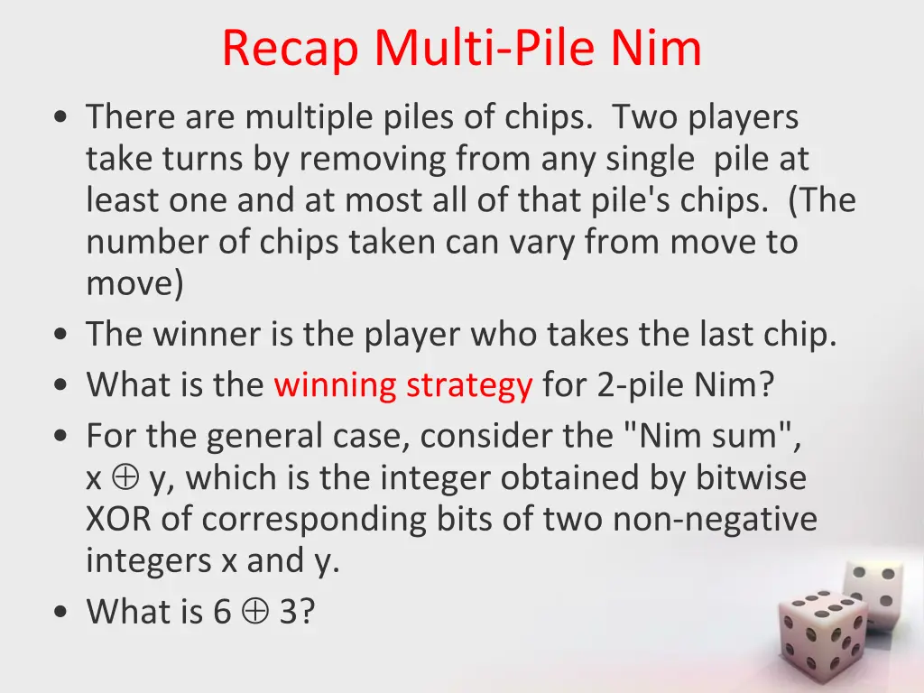 recap multi pile nim