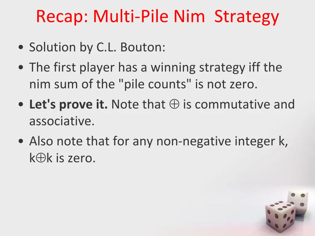 recap multi pile nim strategy
