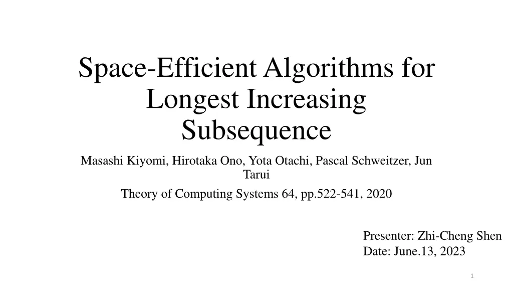space efficient algorithms for longest increasing
