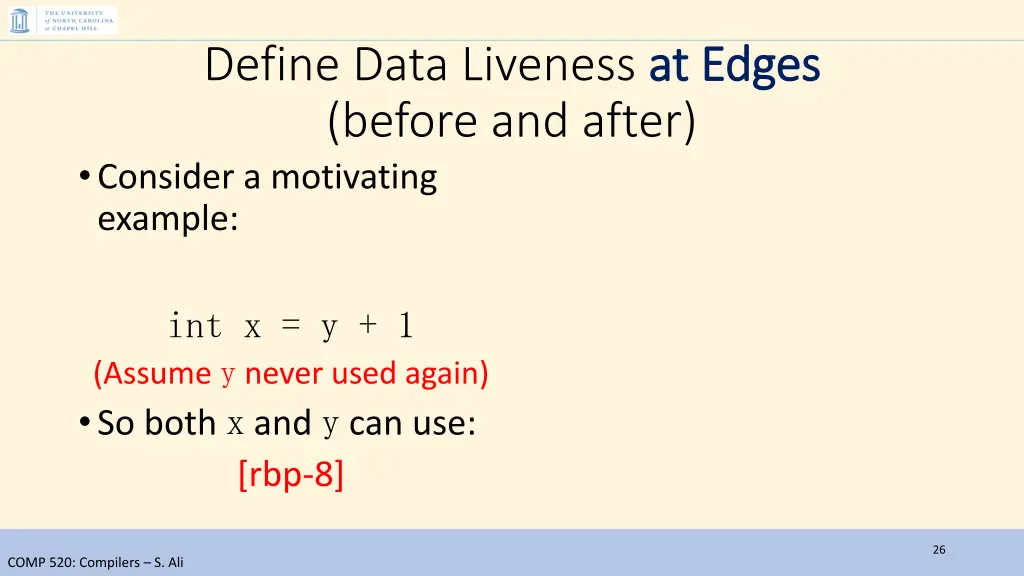 define data liveness at edges before and after