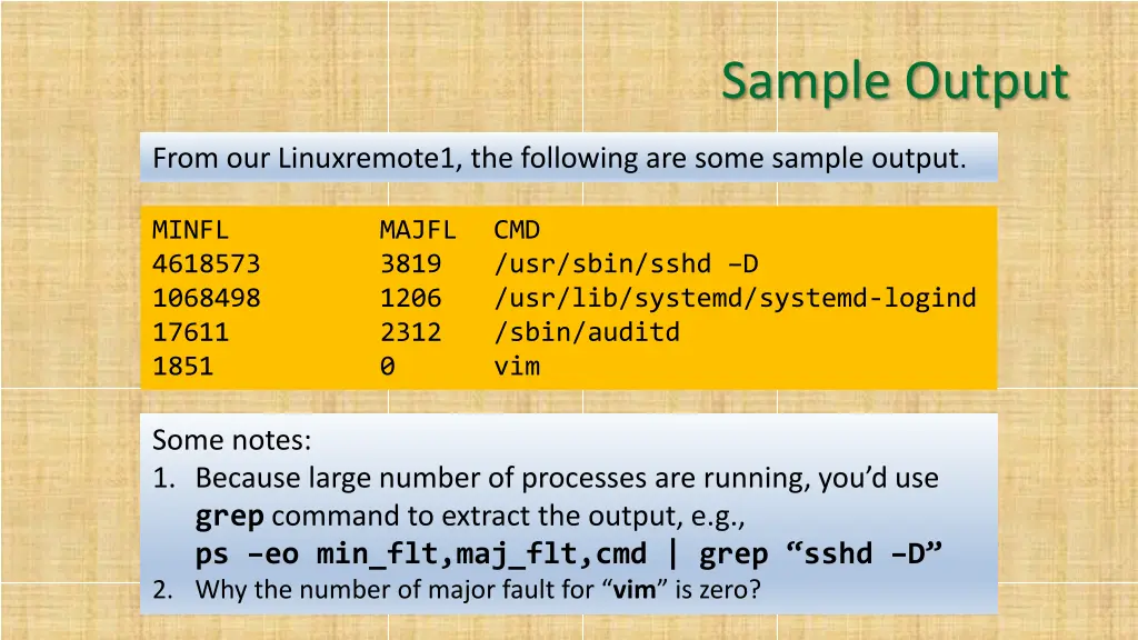 sample output