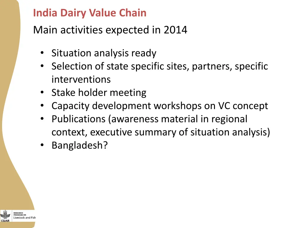 india dairy value chain main activities expected