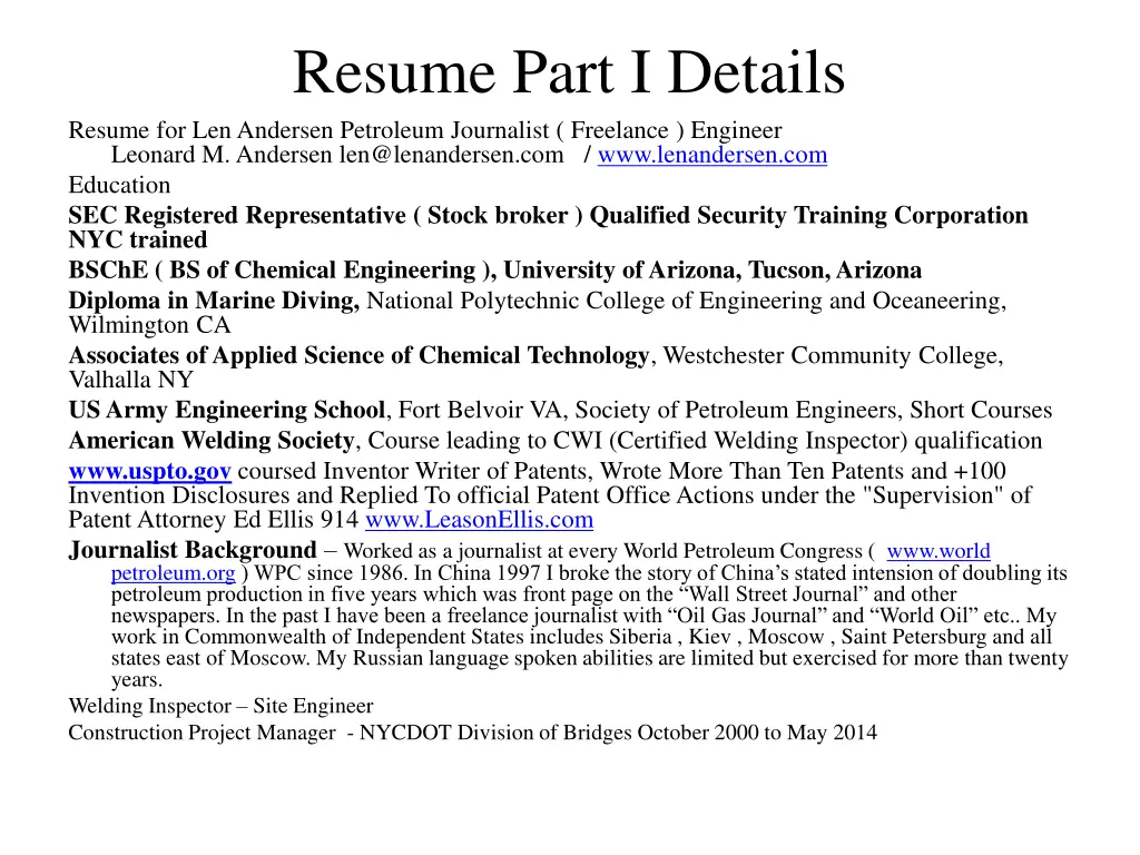 resume part i details resume for len andersen