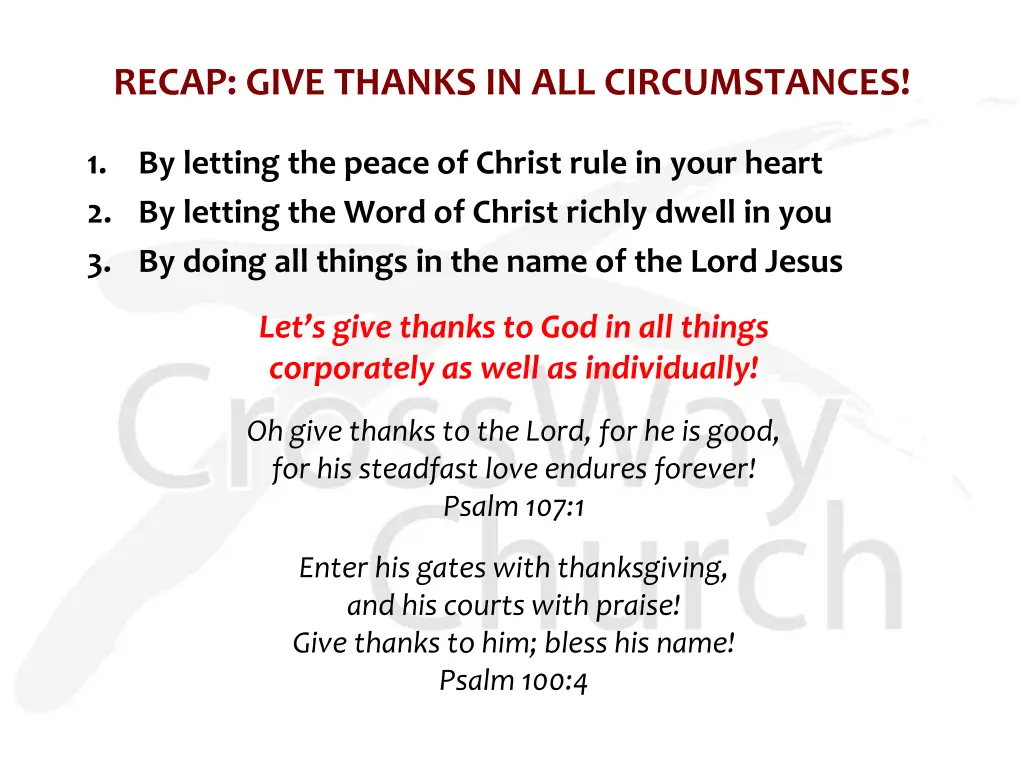 recap give thanks in all circumstances