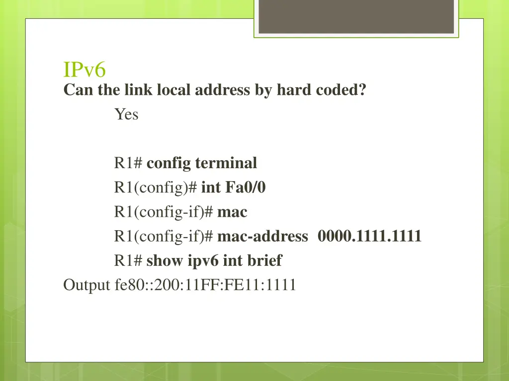 ipv6 can the link local address by hard coded yes