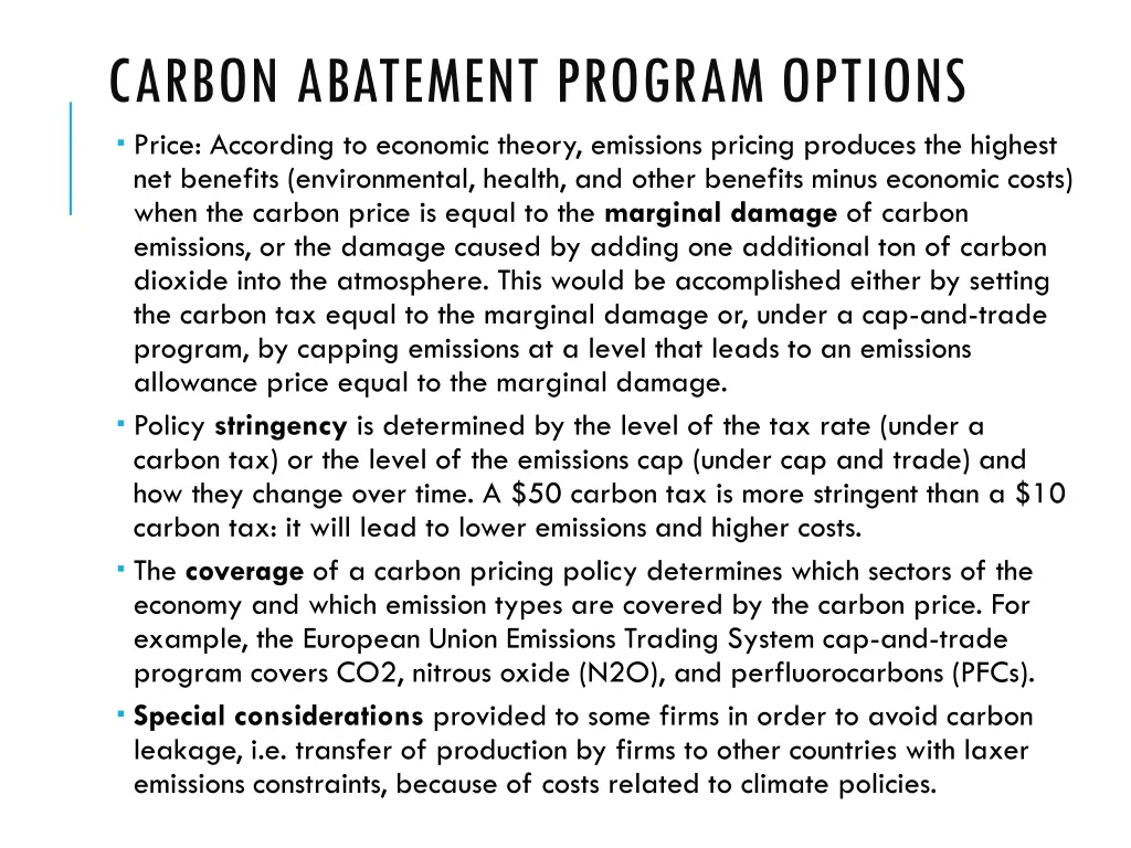 carbon abatement program options price according