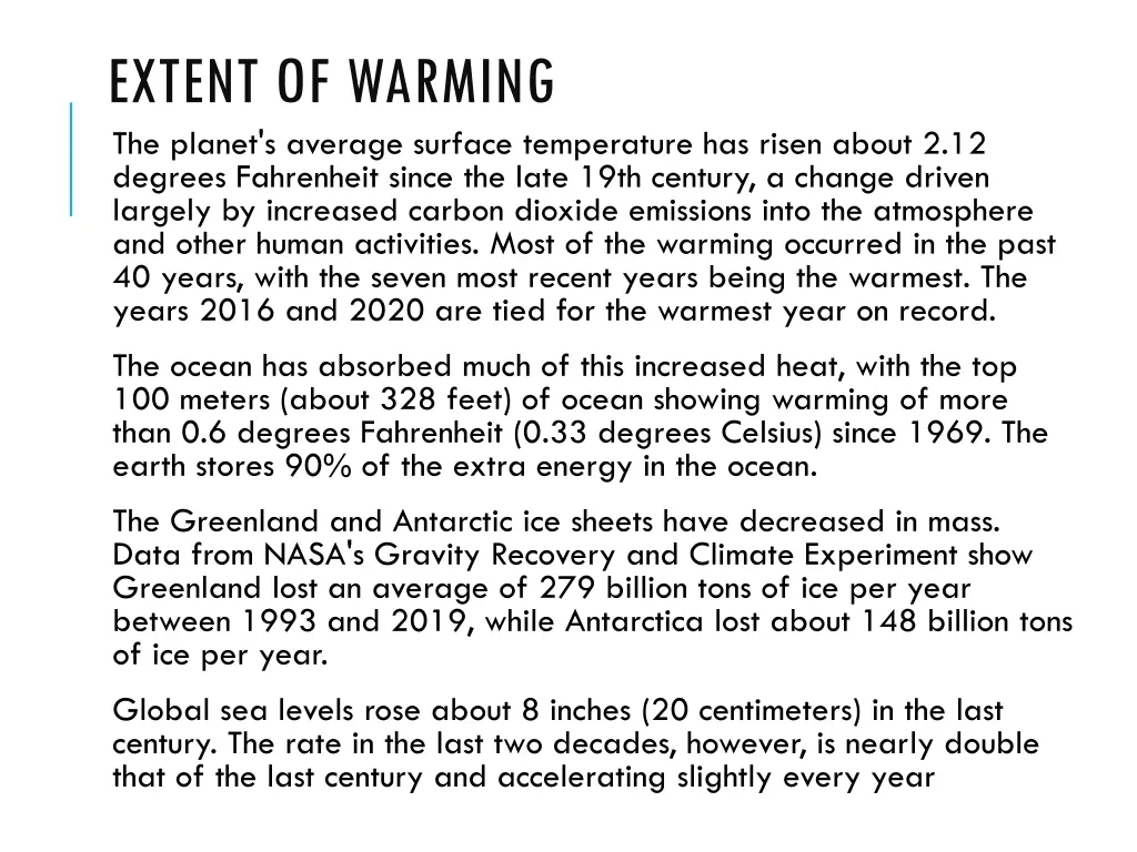 extent of warming the planet s average surface