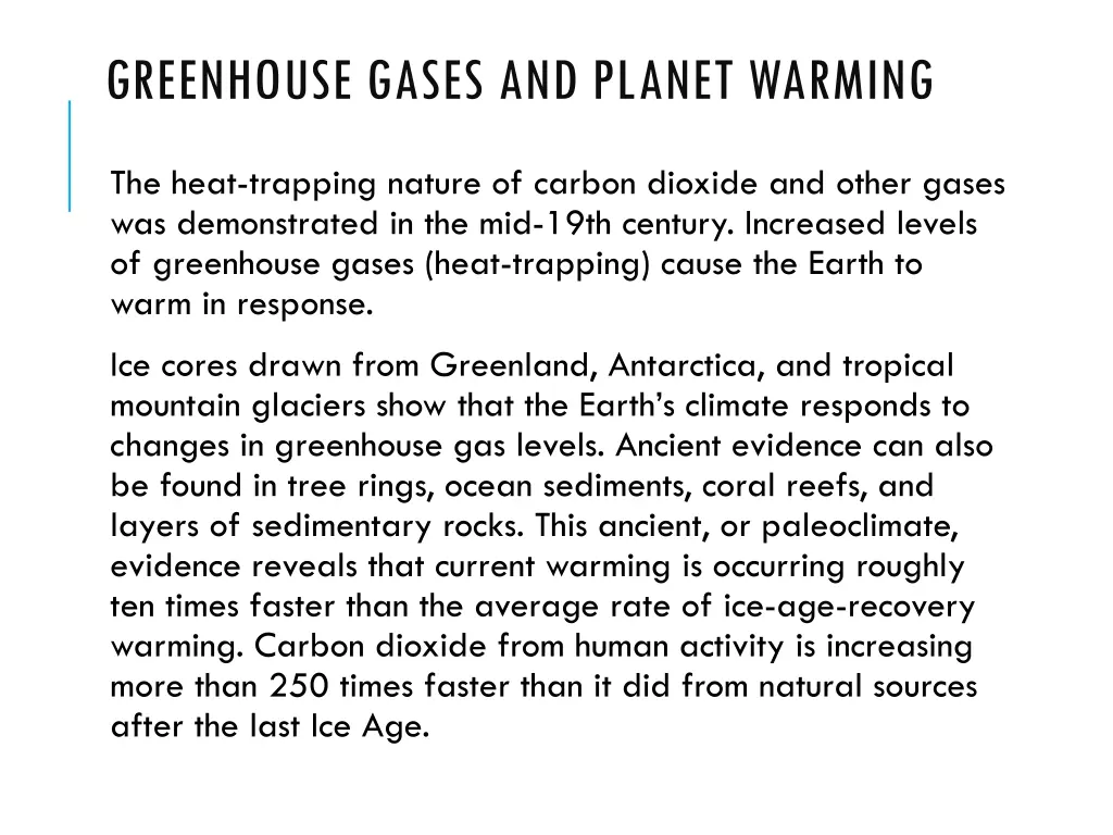 greenhouse gases and planet warming