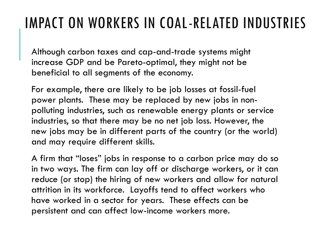 impact on workers in coal related industries