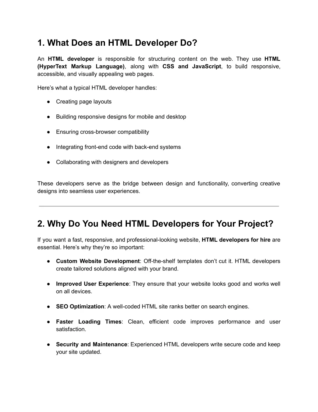 1 what does an html developer do