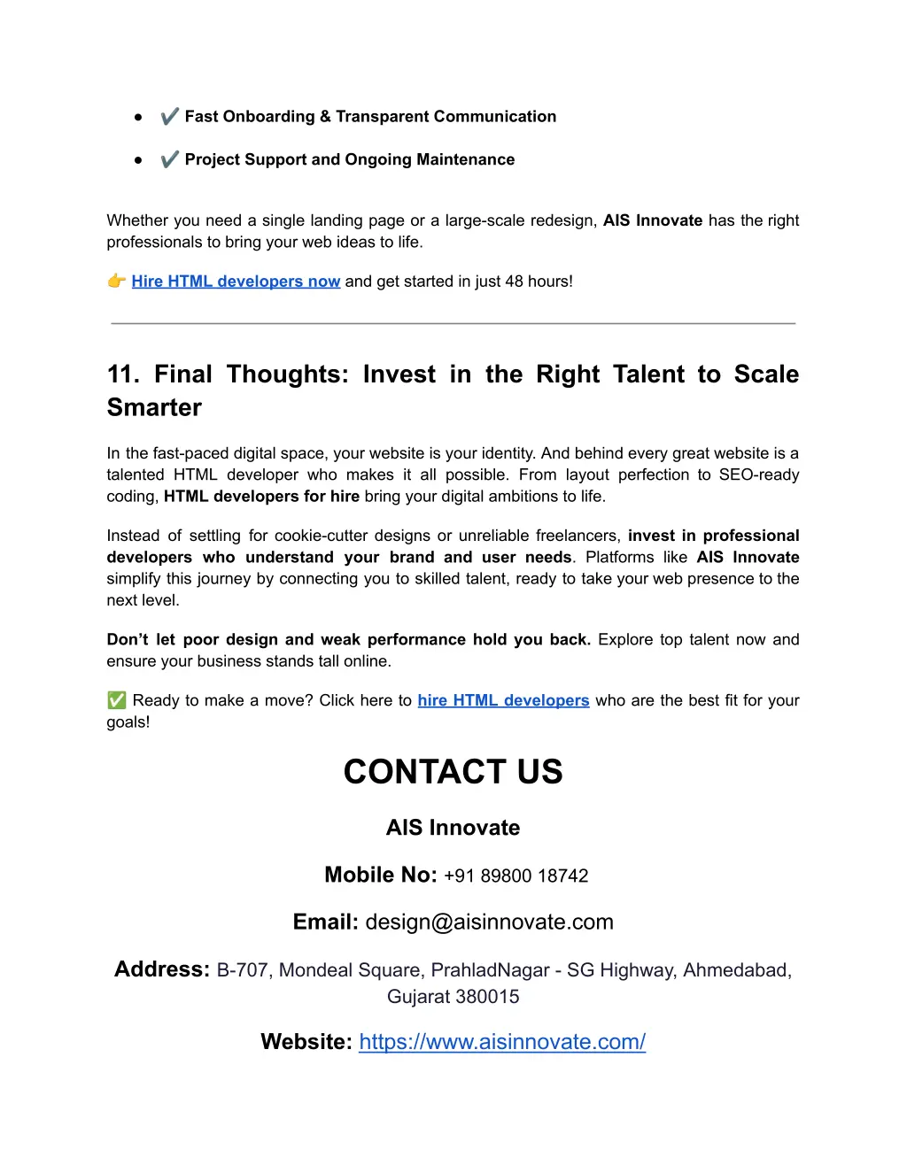 fast onboarding transparent communication project