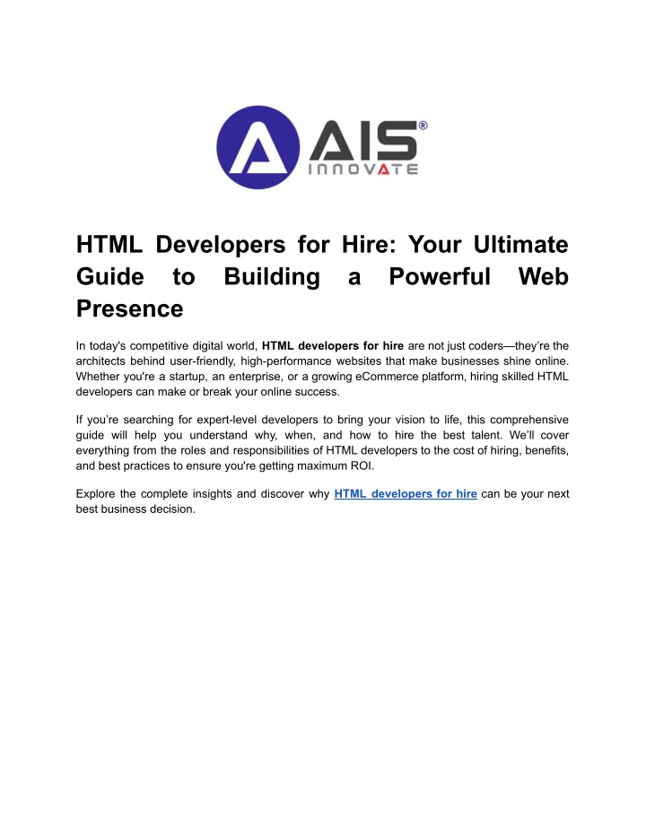 html developers for hire your ultimate guide