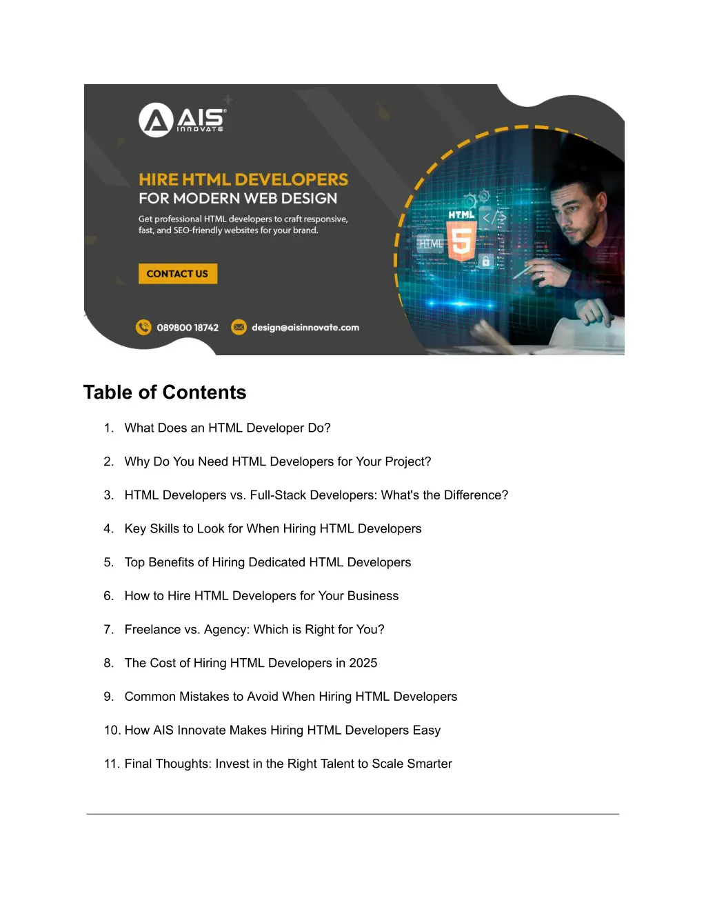 table of contents