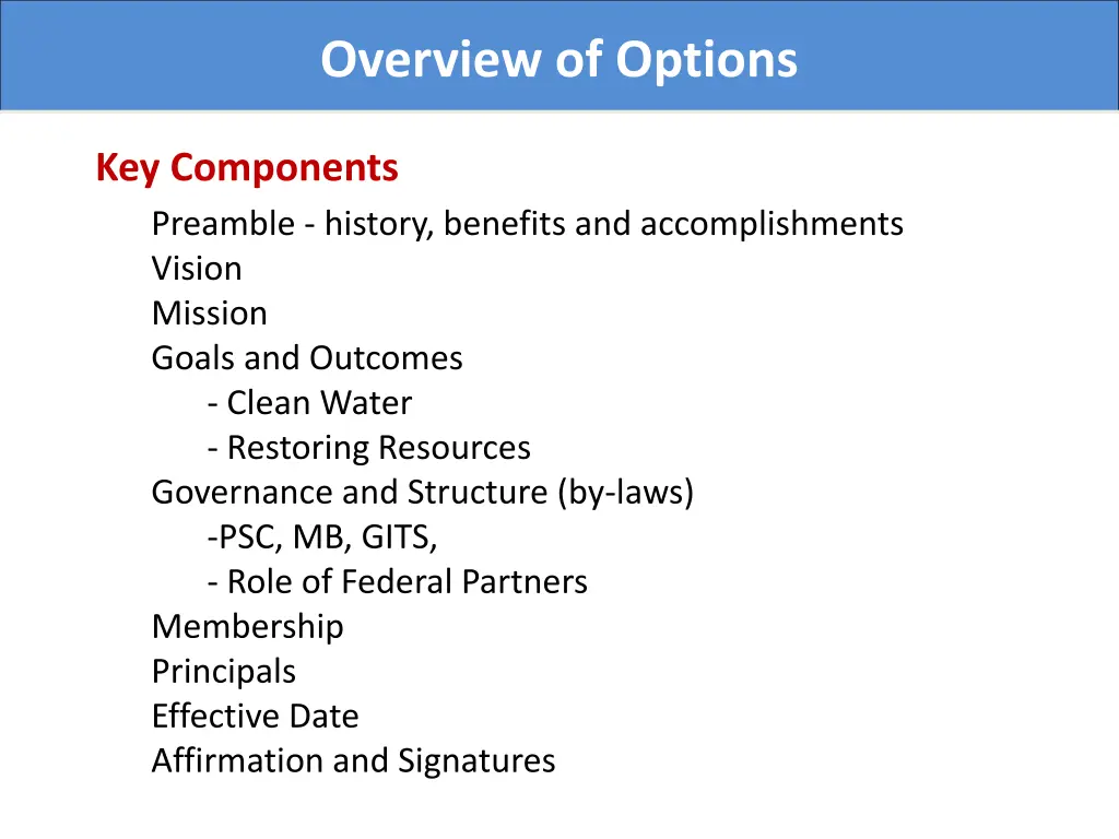 overview of options 14