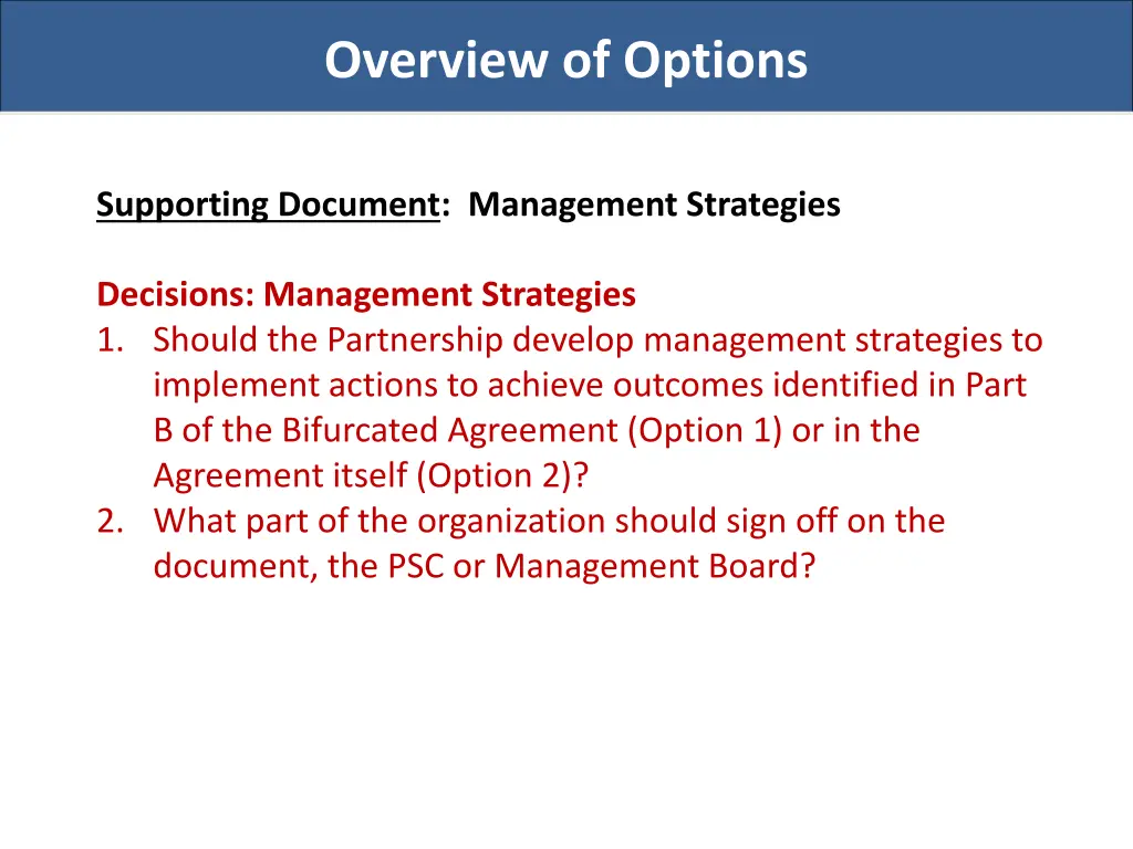 overview of options 8