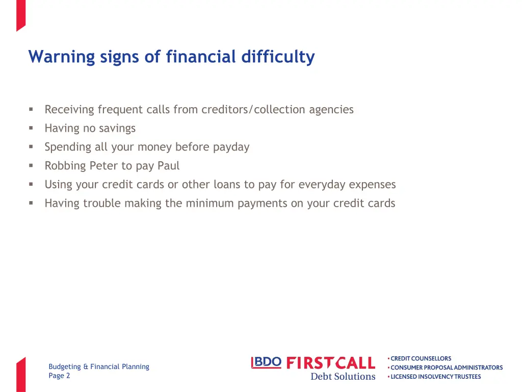 warning signs of financial difficulty