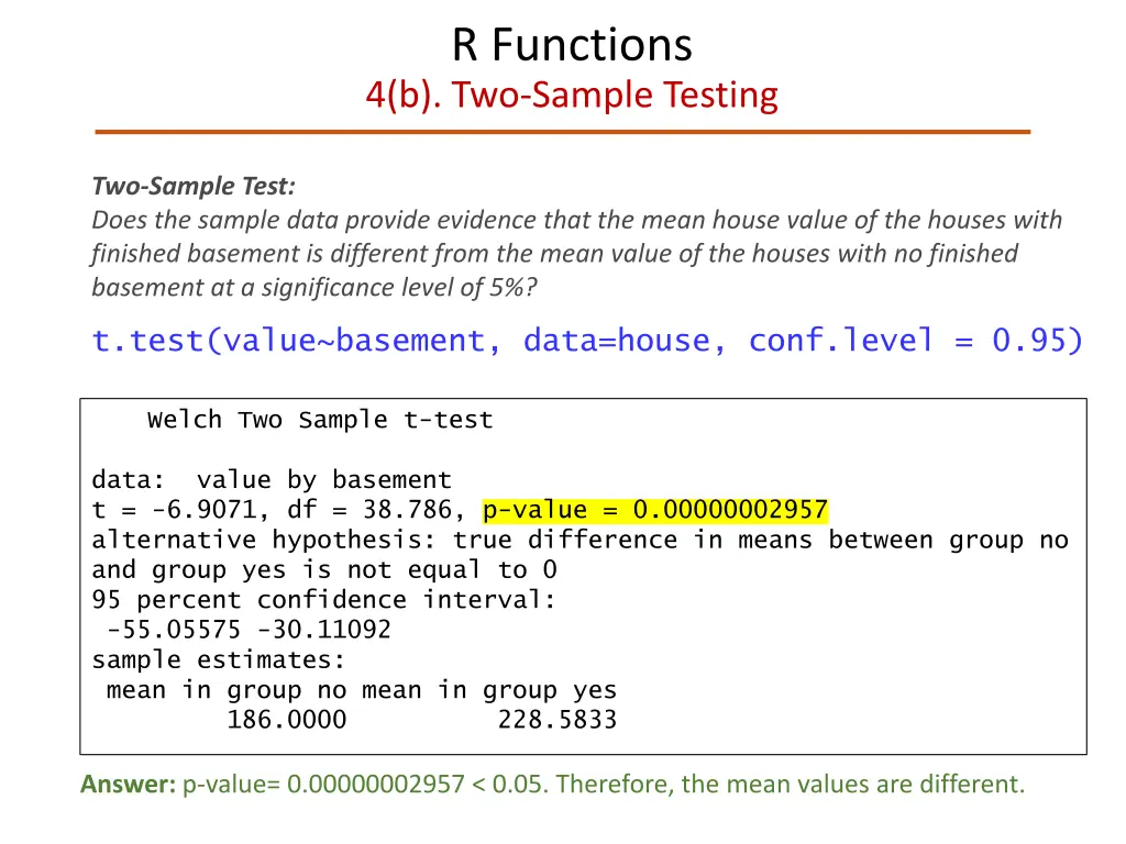 r functions 4 b two sample testing