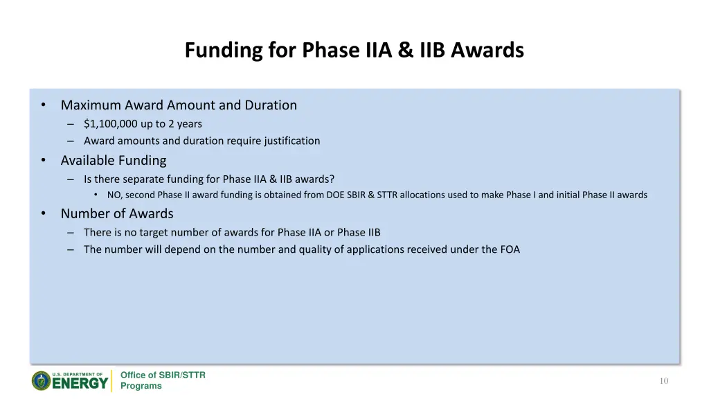 funding for phase iia iib awards