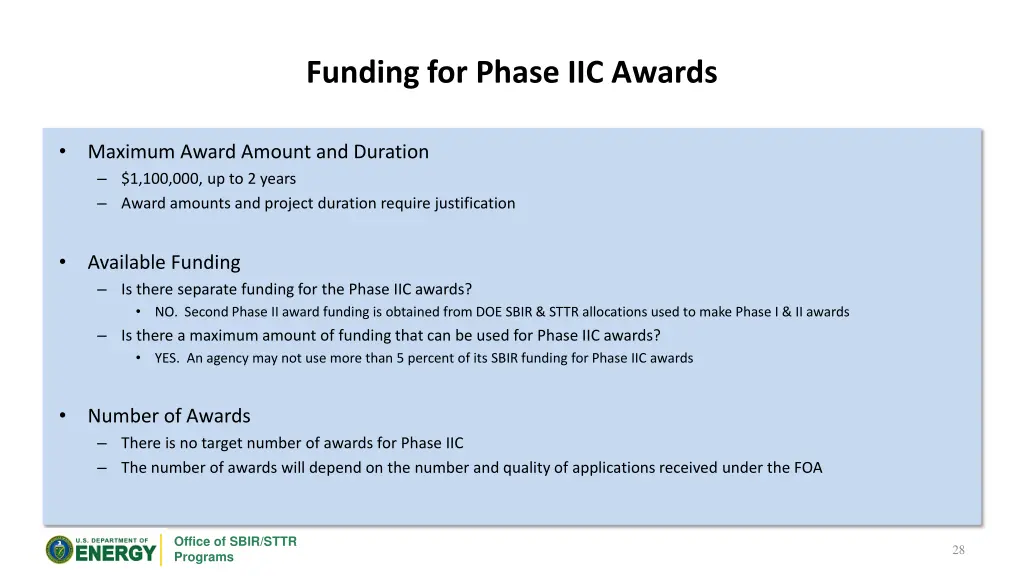 funding for phase iic awards