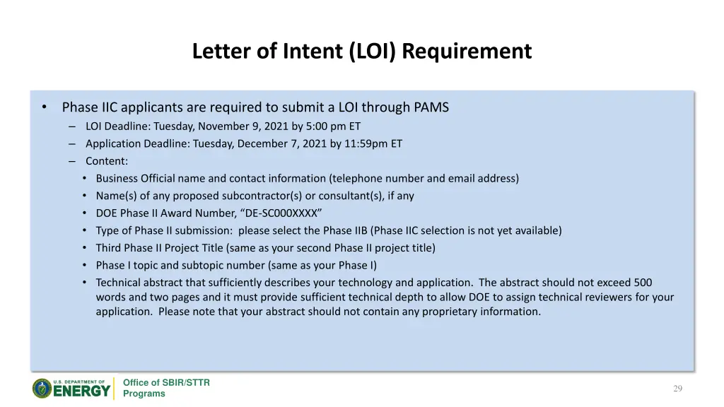 letter of intent loi requirement 1