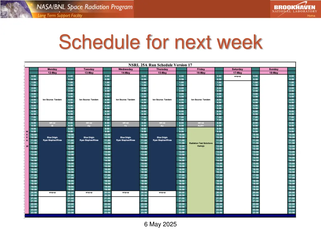 schedule for next week