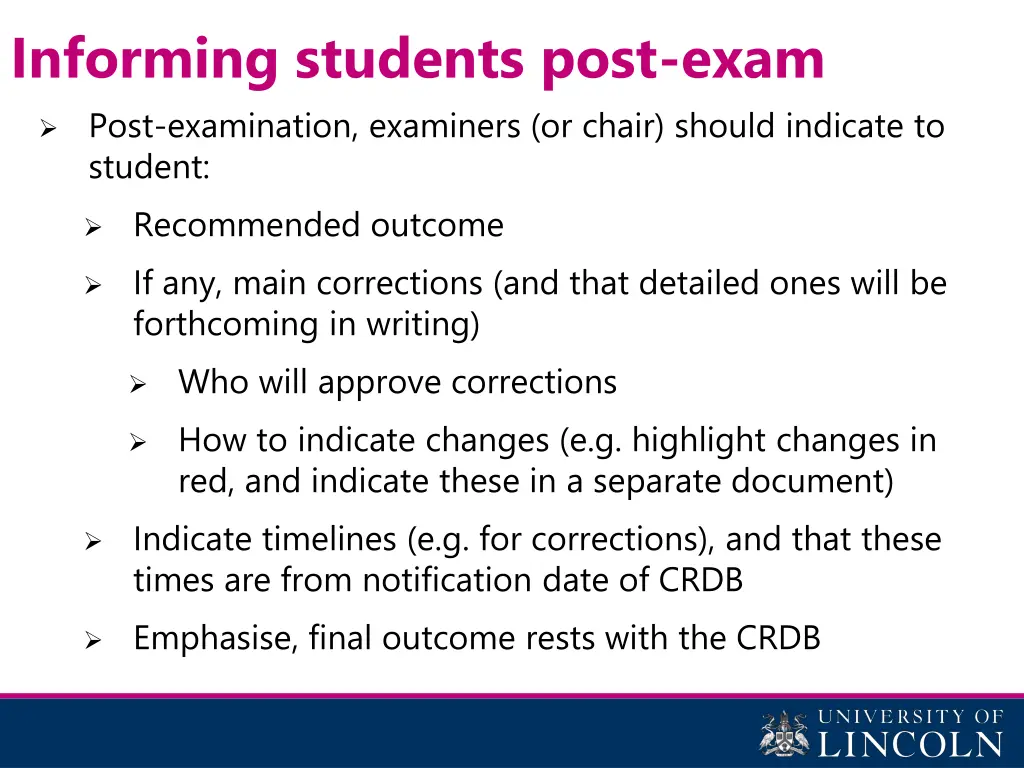 informing students post exam post examination