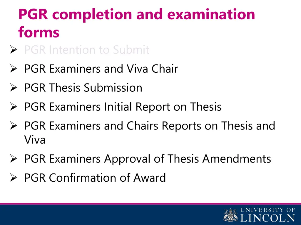 pgr completion and examination forms