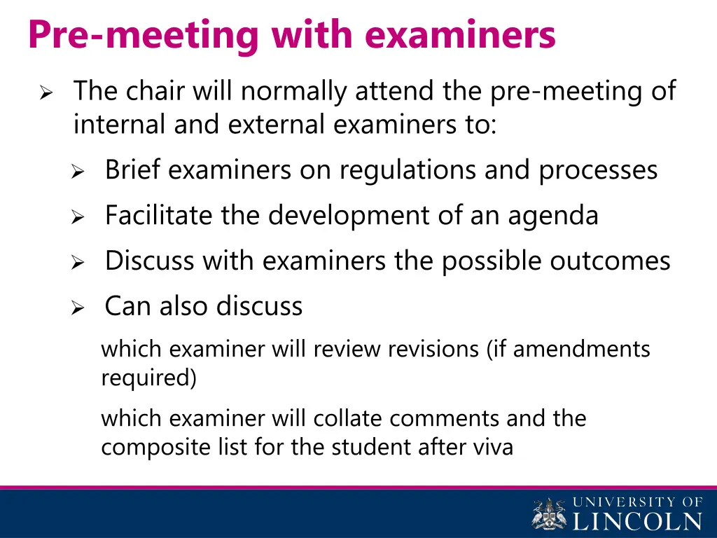 pre meeting with examiners