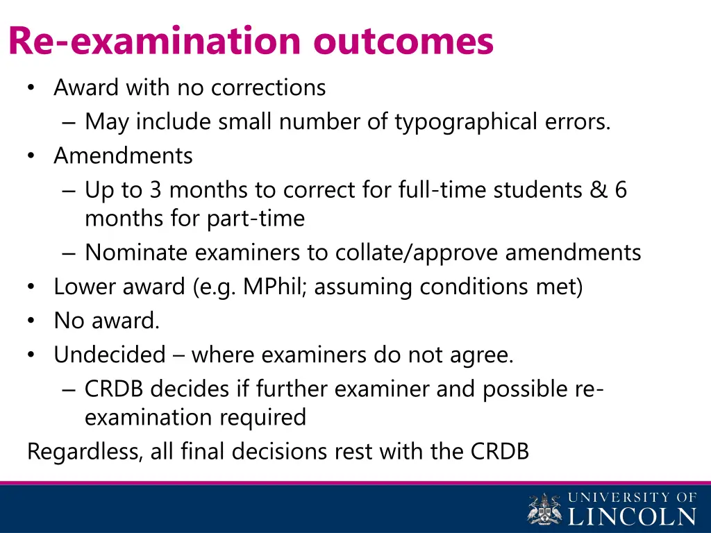re examination outcomes award with no corrections