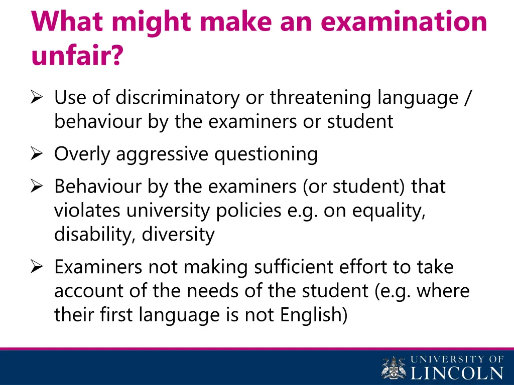 what might make an examination unfair