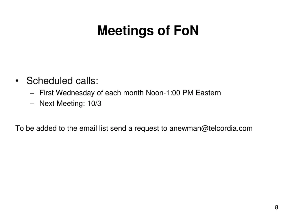 meetings of fon