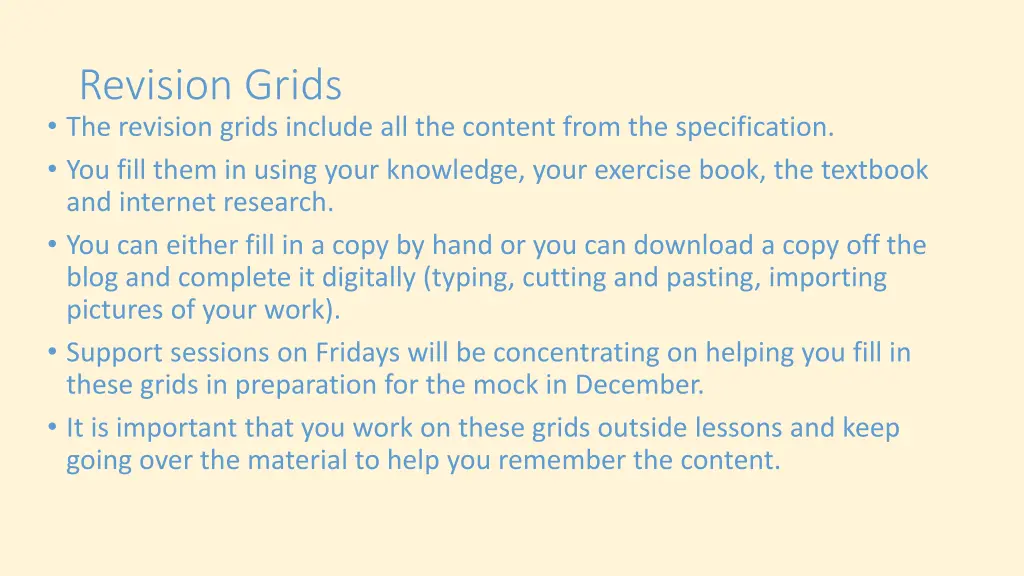 revision grids the revision grids include