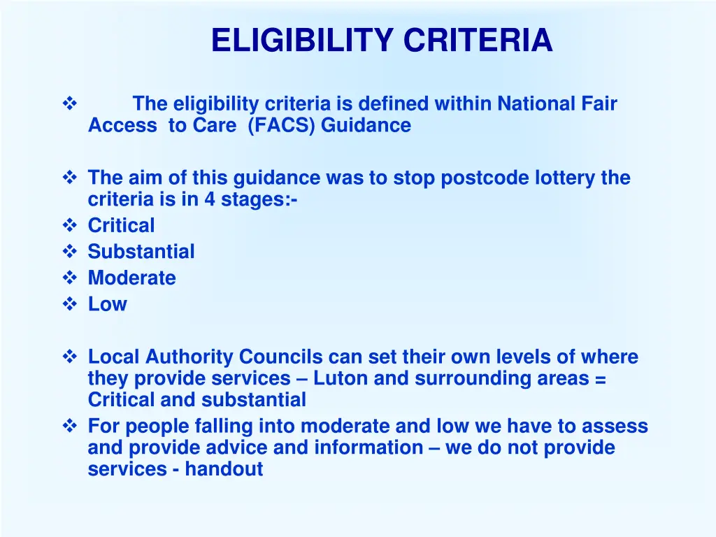 eligibility criteria