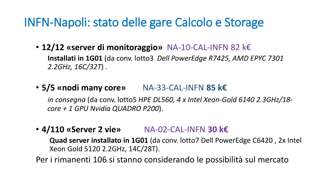 infn infn napoli stato delle gare calcolo