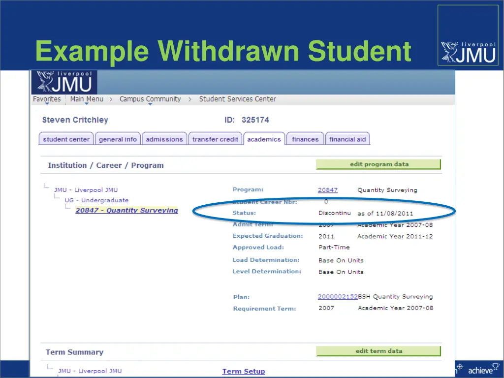 example withdrawn student