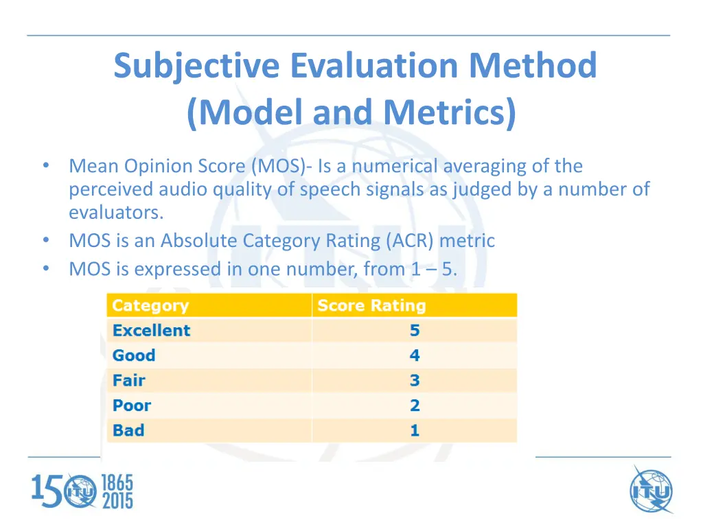 subjective evaluation method model and metrics