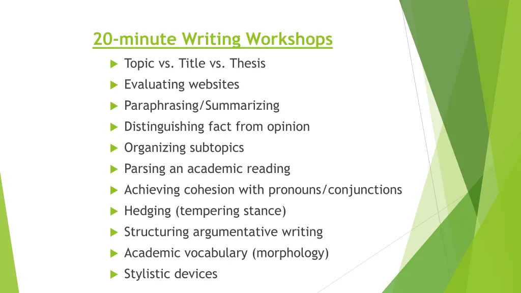 20 minute writing workshops