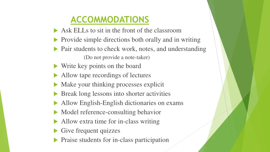 accommodations ask ells to sit in the front