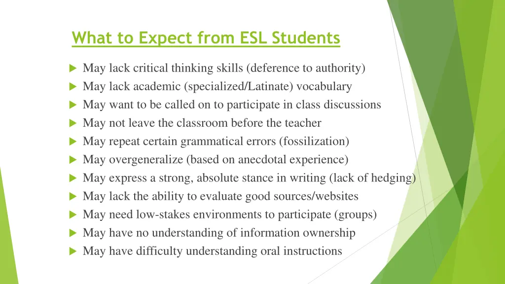 what to expect from esl students