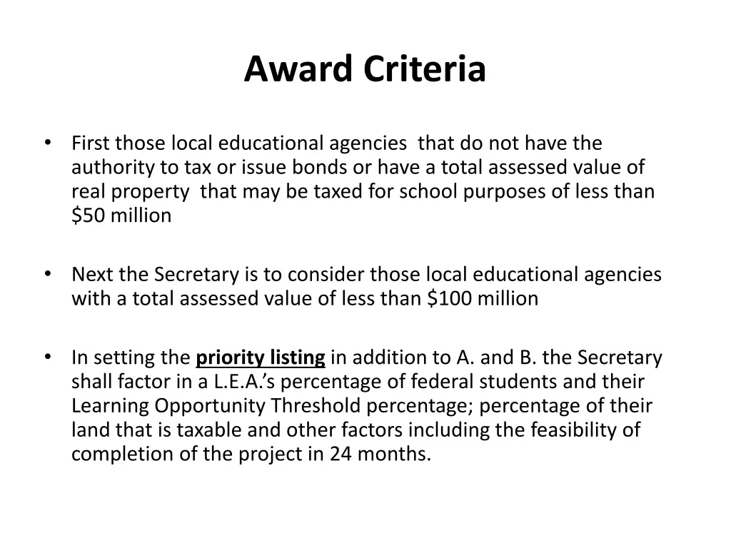 award criteria
