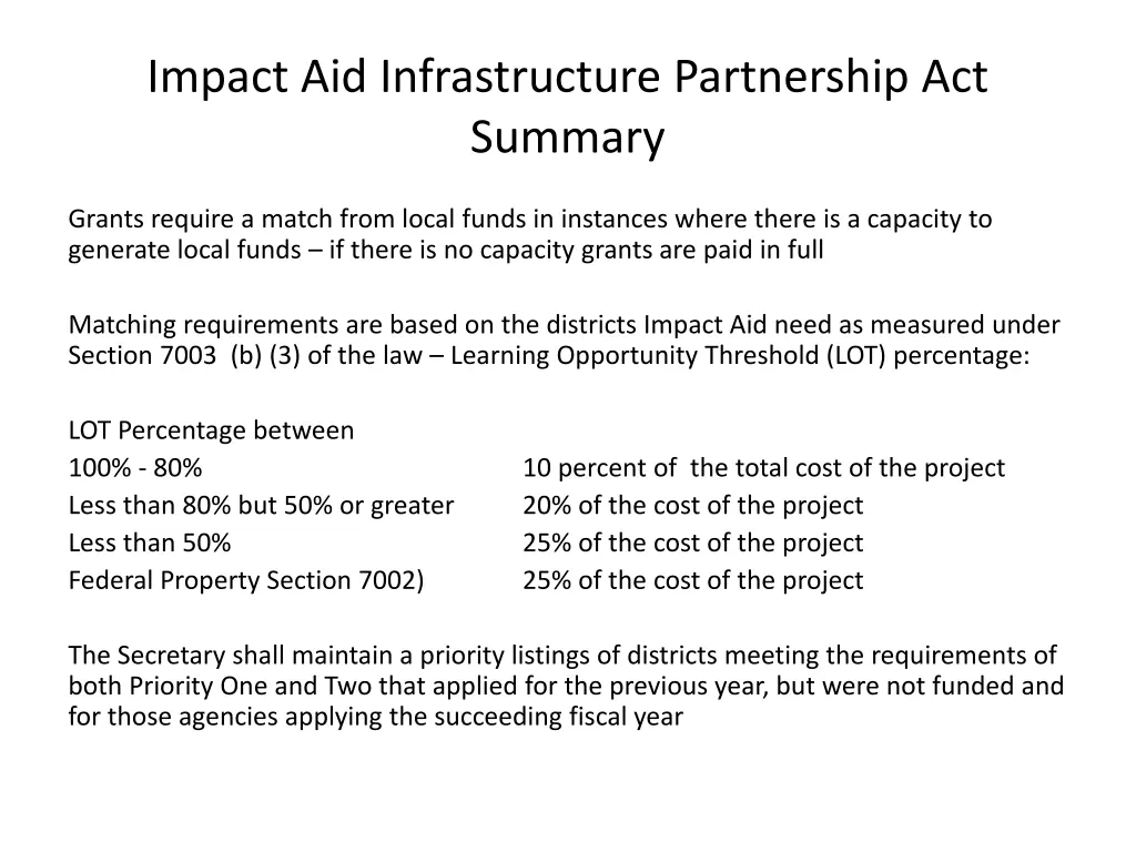 impact aid infrastructure partnership act summary 1